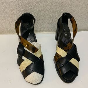 ANYI Lu Womens Multi Snake Skin Woven Leather block heel comfy sandals Size 7.5